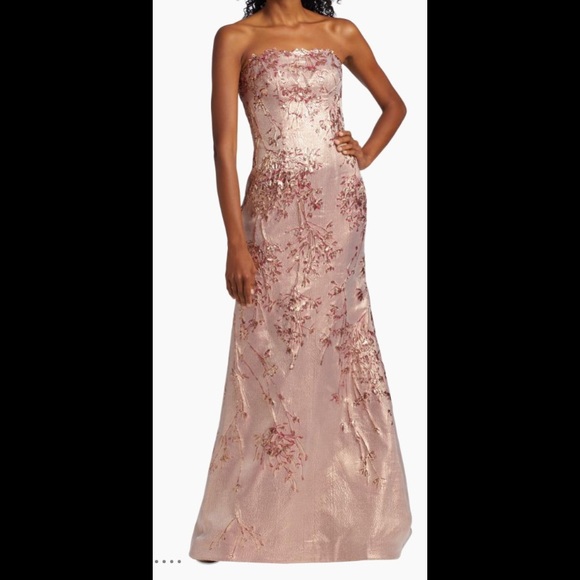 Rene Ruiz Strapless Gown in Blush with Floral Accents